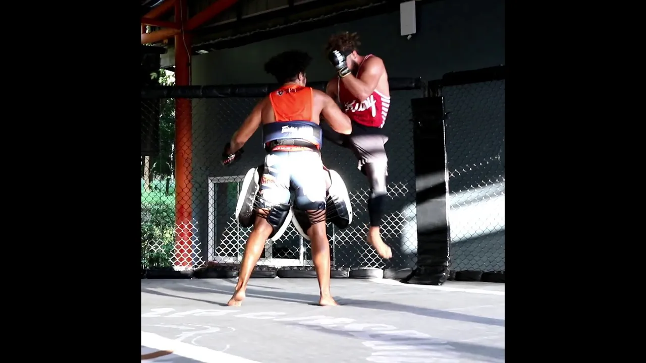 Rafael Fiziev hits pads with Matthew Semper