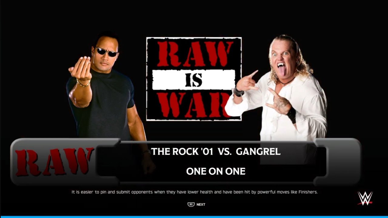The Rock vs Gangrel. Raw is War. WWE 2K25 background