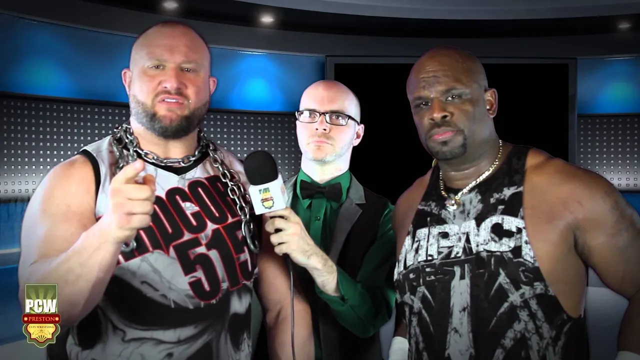 Team 3D arrive in Preston City Wrestling background