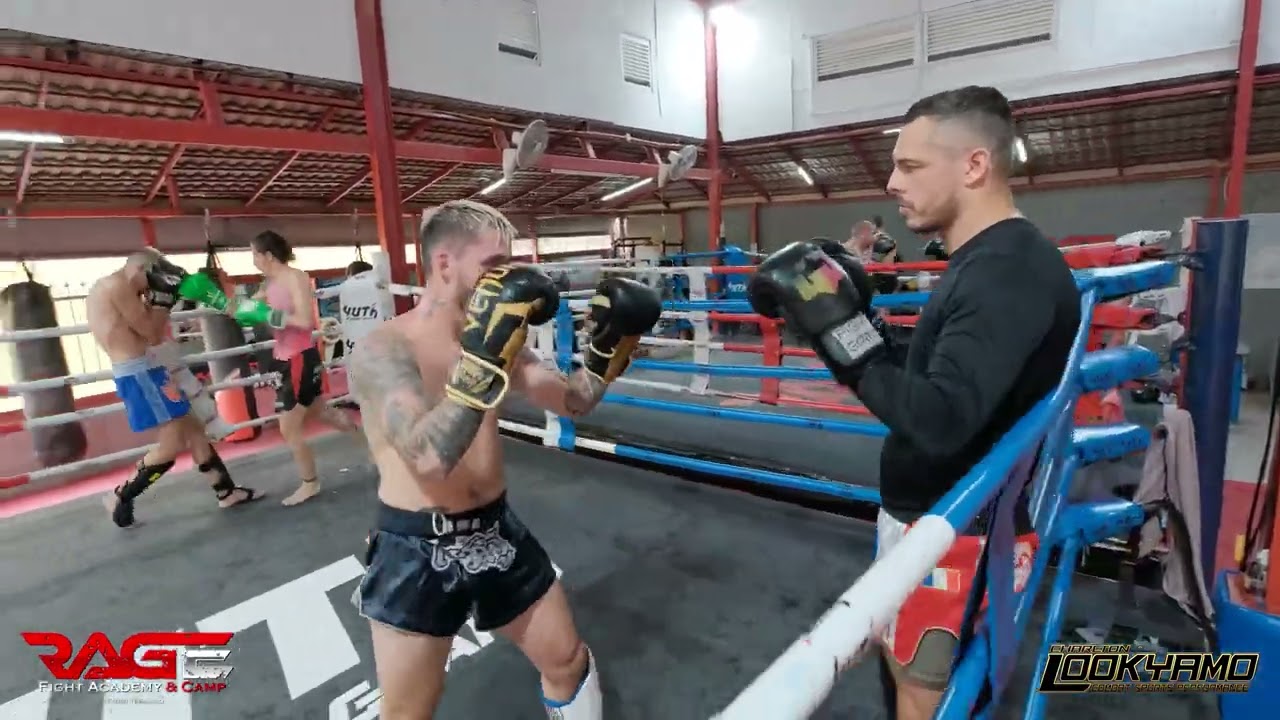 Muay Thai with top trainer Charlton in Pattaya Thailand At Rage Fight Academy. backdrop