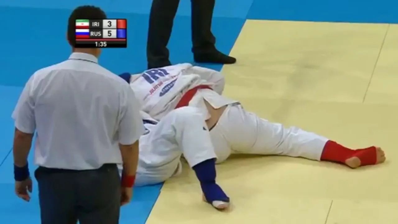 Mojtaba Akbari (IRI) vs Mikhail Smirnov (RUS) World Combat games 2013 gold medal match +94kg backdrop