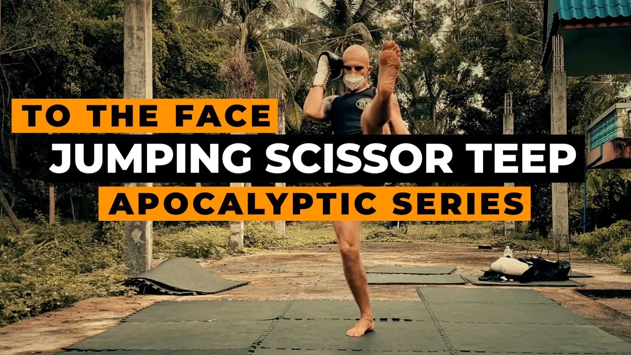 Jumping Scissor Kick to the Face / Chest Muay Thai Style background