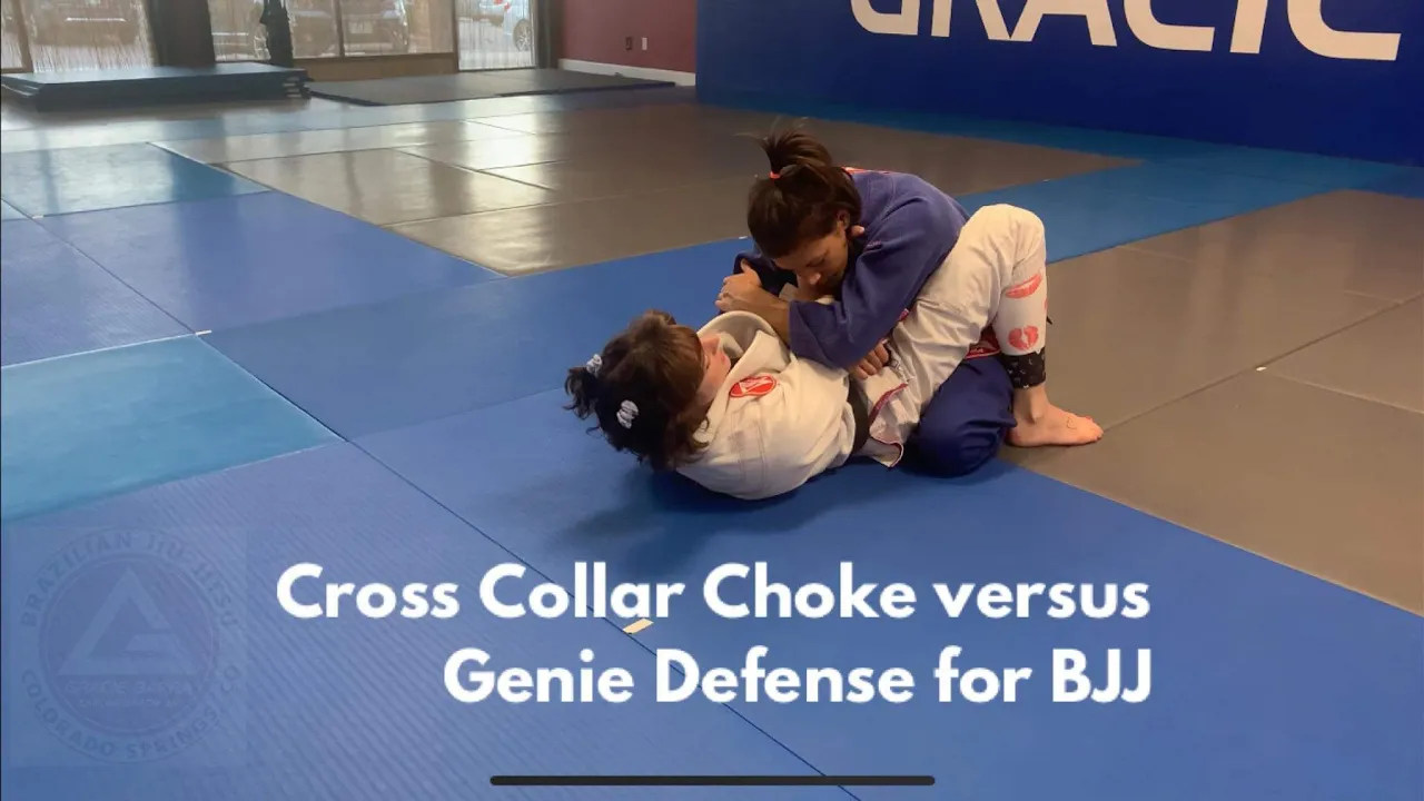 How to finish the Cross Collar Choke when opponent uses genie defense for BJJ