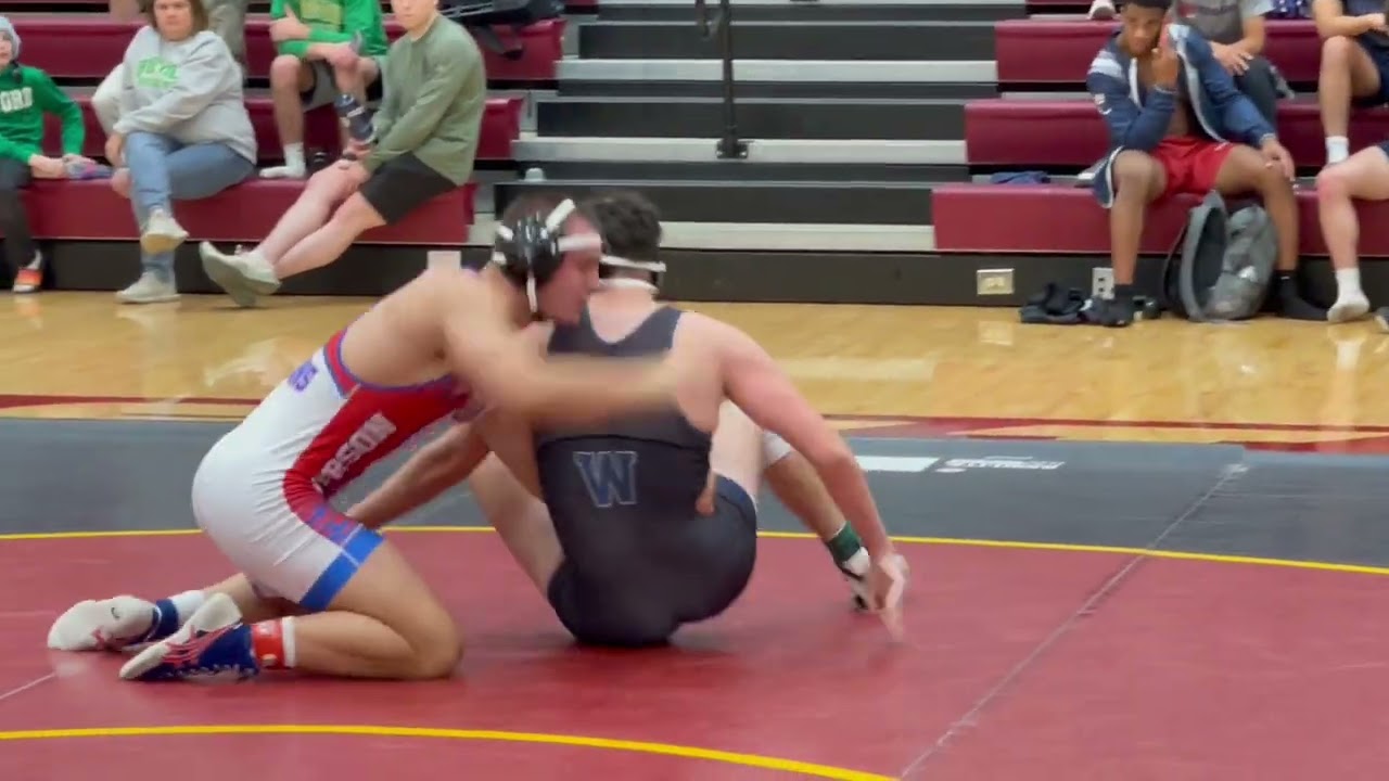 Cap Benson Jefferson vs Owen Jones Woodland 190lbs Final at the Trojan Invite 2024 backdrop