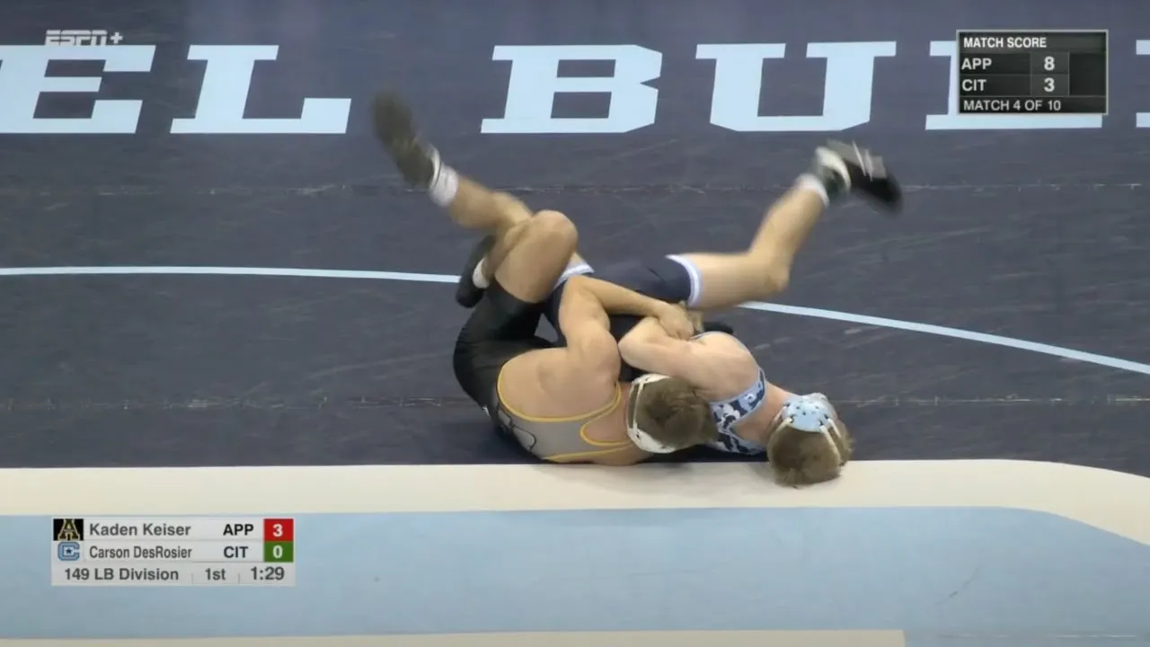 149lbs Kaden Keiser (App State) vs Carson DesRosier (Citadel) background