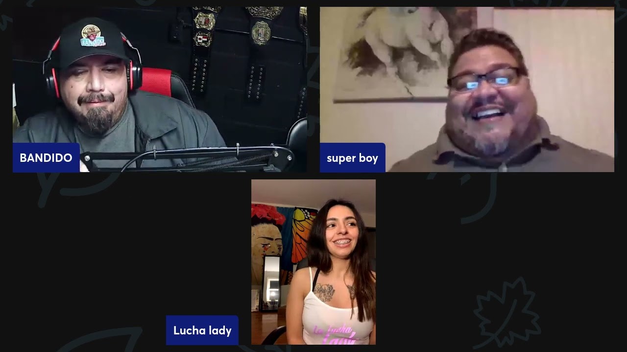 La lucha Lady on Hablando de Lucha with Superboy and Bandido background