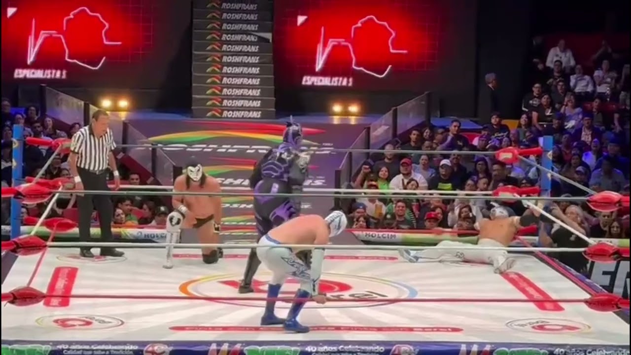 CMLL: Stigma- Xelhua- Arkalis y Rayo Metálico 🆚 Kráneo- Infarto- Calavera Jr I y Calavera Jr II background