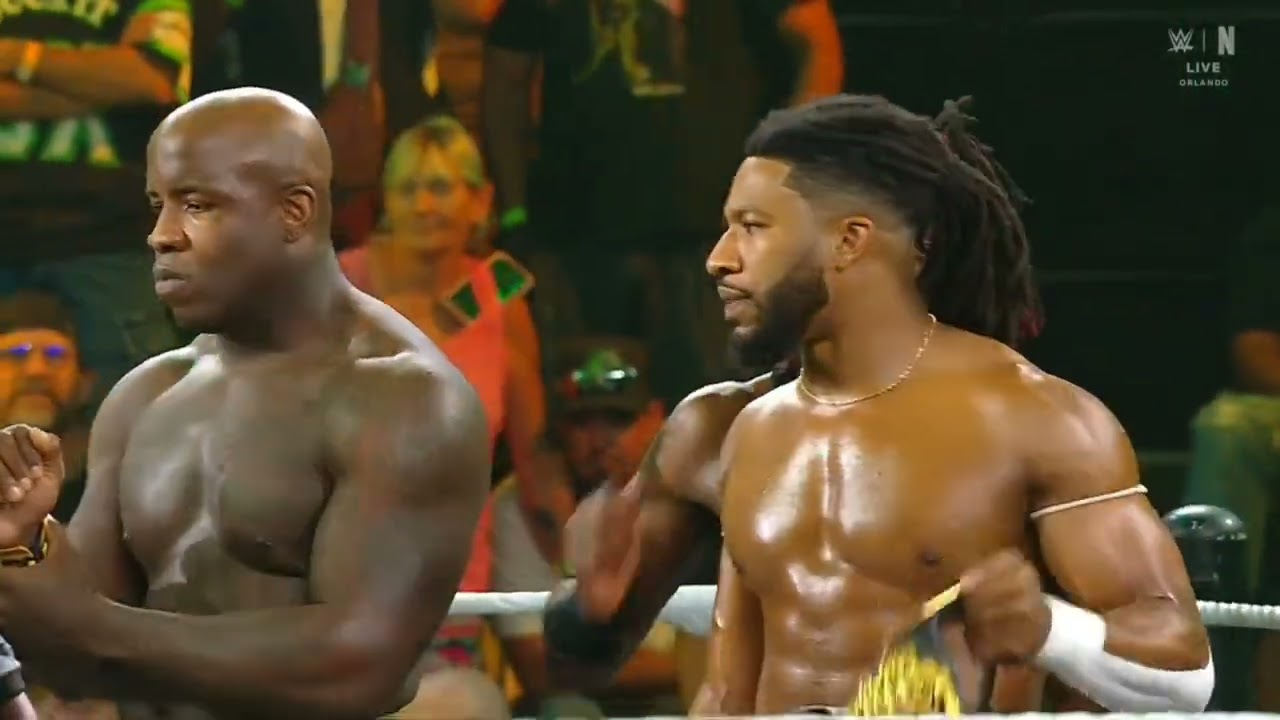 WWE NXT JE'VON EVANS & MOOSE & TRICK WILLIAMS & OBA FEMI VS DARKSTATE 08/12/25 background