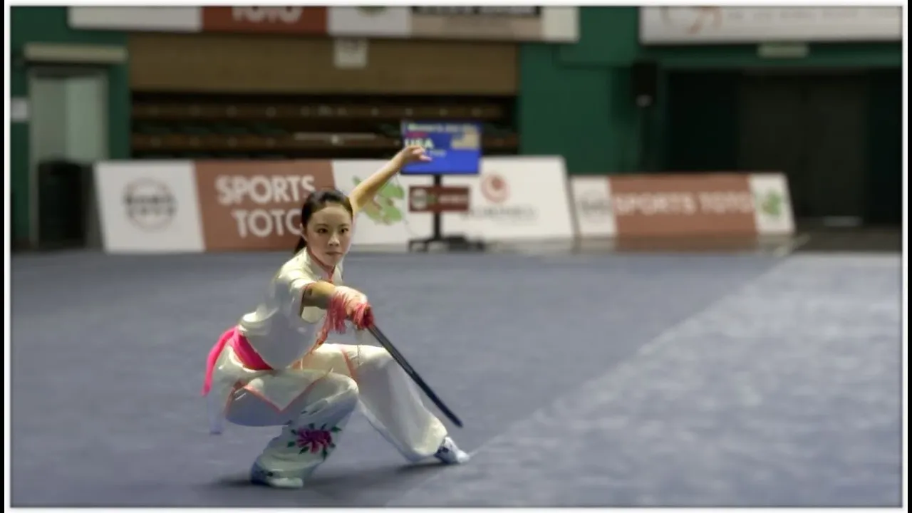 12th World Wushu Championships, Women Jianshu USA Emily Fan 范欣宇 9.36 backdrop