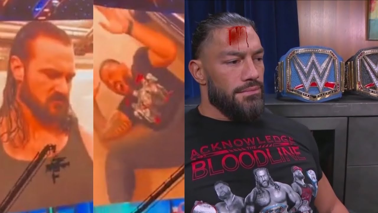 Drew McIntyre Attacks Roman Reigns Backstage & Destroys Championship Celebration Smackdown 2022 backdrop