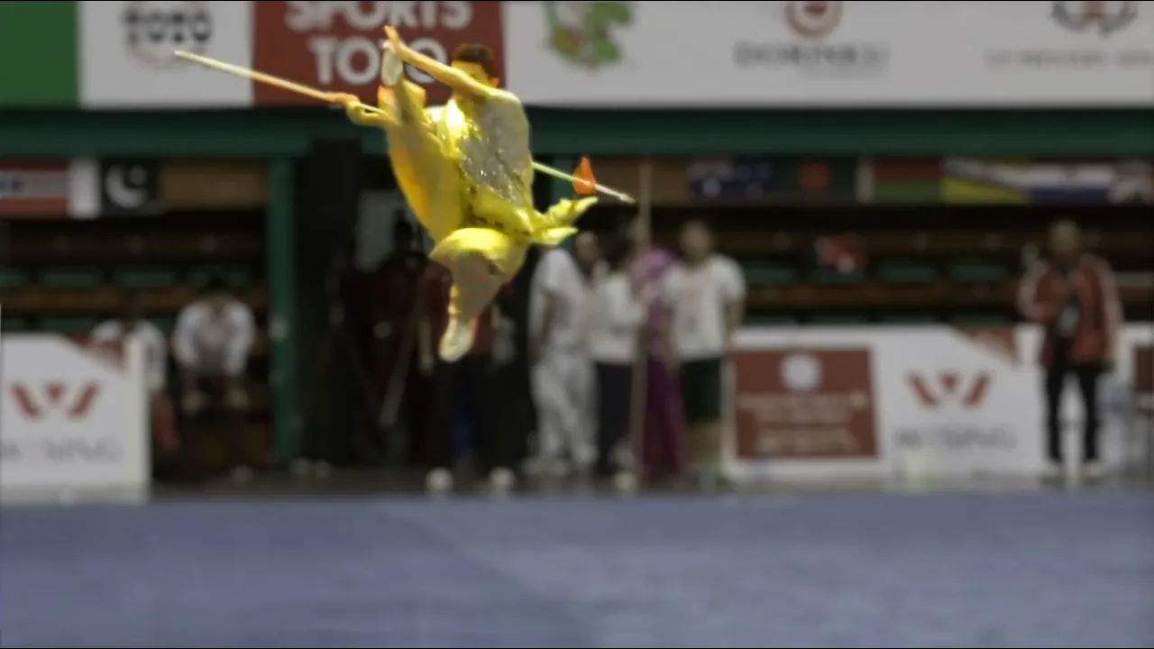 12th World Wushu Championships, Men Qiangshu EGY Ahmed Maher Essmat 9.27 background