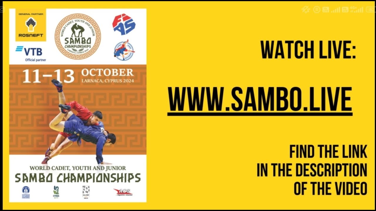 Online broadcast of the 2024 World Cadet, Youth and Junior #SAMBO Championships in Larnaca,Cyprus backdrop