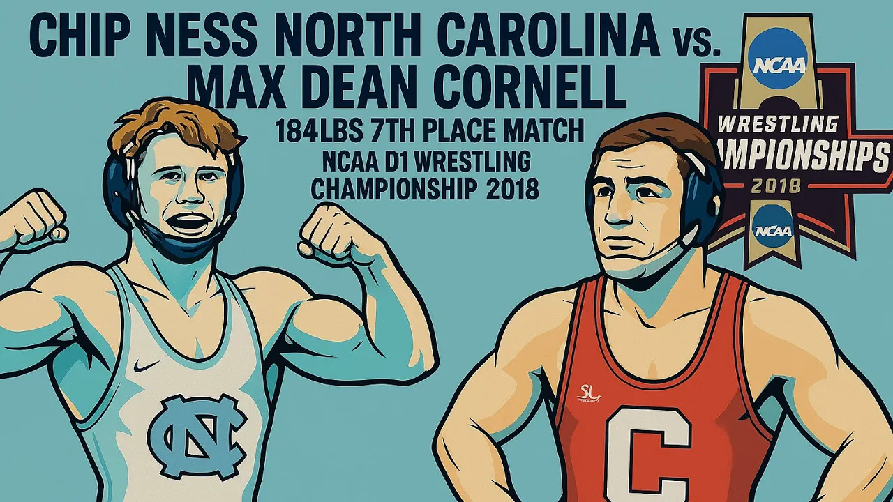 Chip Ness UNC vs. Max Dean CU 184lbs 7th Place Match NCAA D1 Wrestling Championship 2018 background