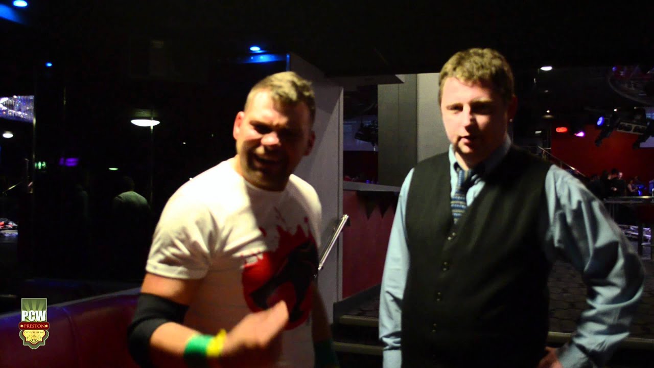 Dave Rayne addresses T-Bone at Preston City Wrestling Never Give Up