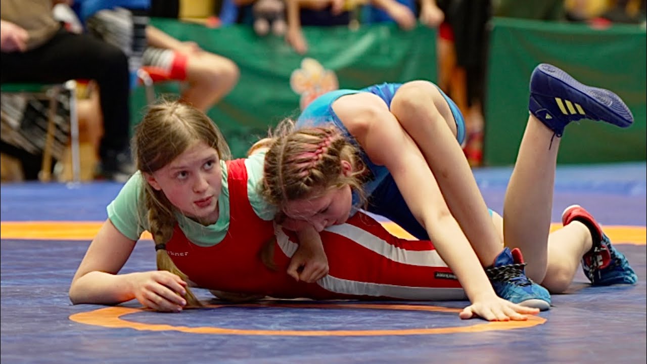 U17 I. Kazmere (LAT) vs K. Kazpenko (LAT) 50kg. Youth girls women wrestling. background