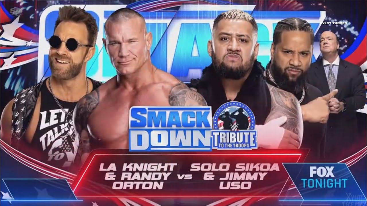 LA Knight & Randy Orton vs Solo Sikoa & Jimmy Uso - Tag Team Match (1/2) | WWE SmackDown 12/08/23 background