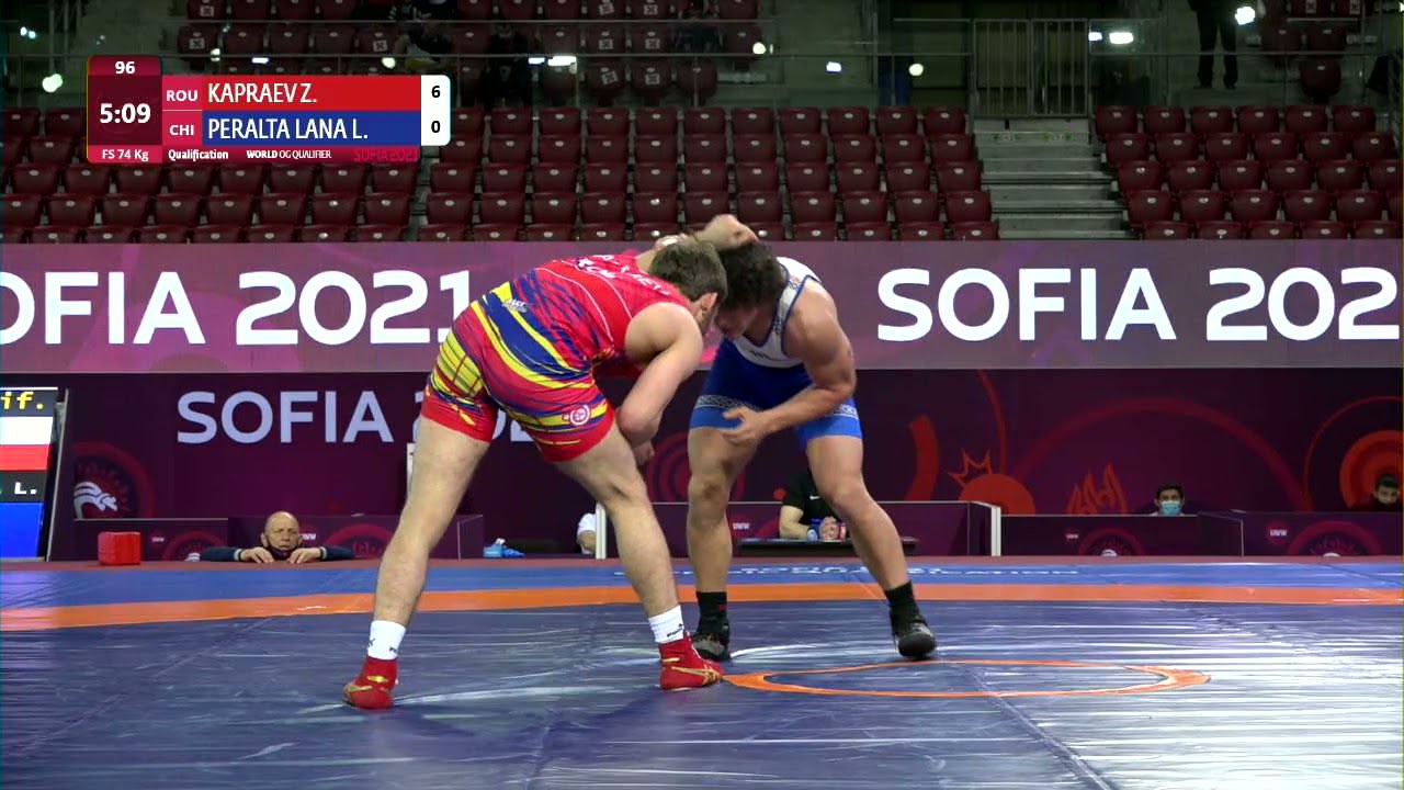 Qual. FS - 74 kg: Z. KAPRAEV (ROU) v. L. PERALTA LANA (CHI) background