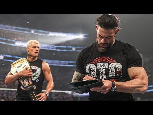 Roman Reigns & Cody Rhodes sign the contract for the fight at Bad Blood: SmackDown, Sep. 13, 2024 background