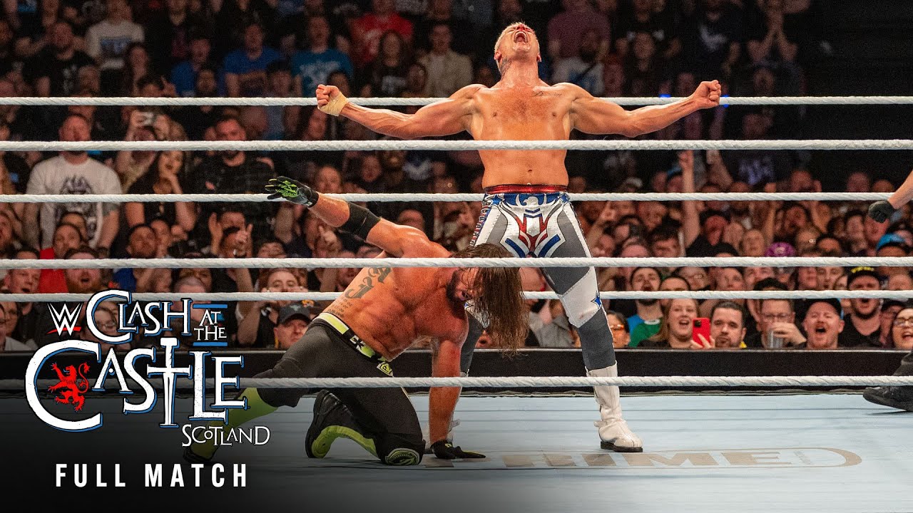 FULL MATCH: Cody Rhodes vs. AJ Styles – WWE Title "I Quit" Match: Clash at the Castle: Scotland background