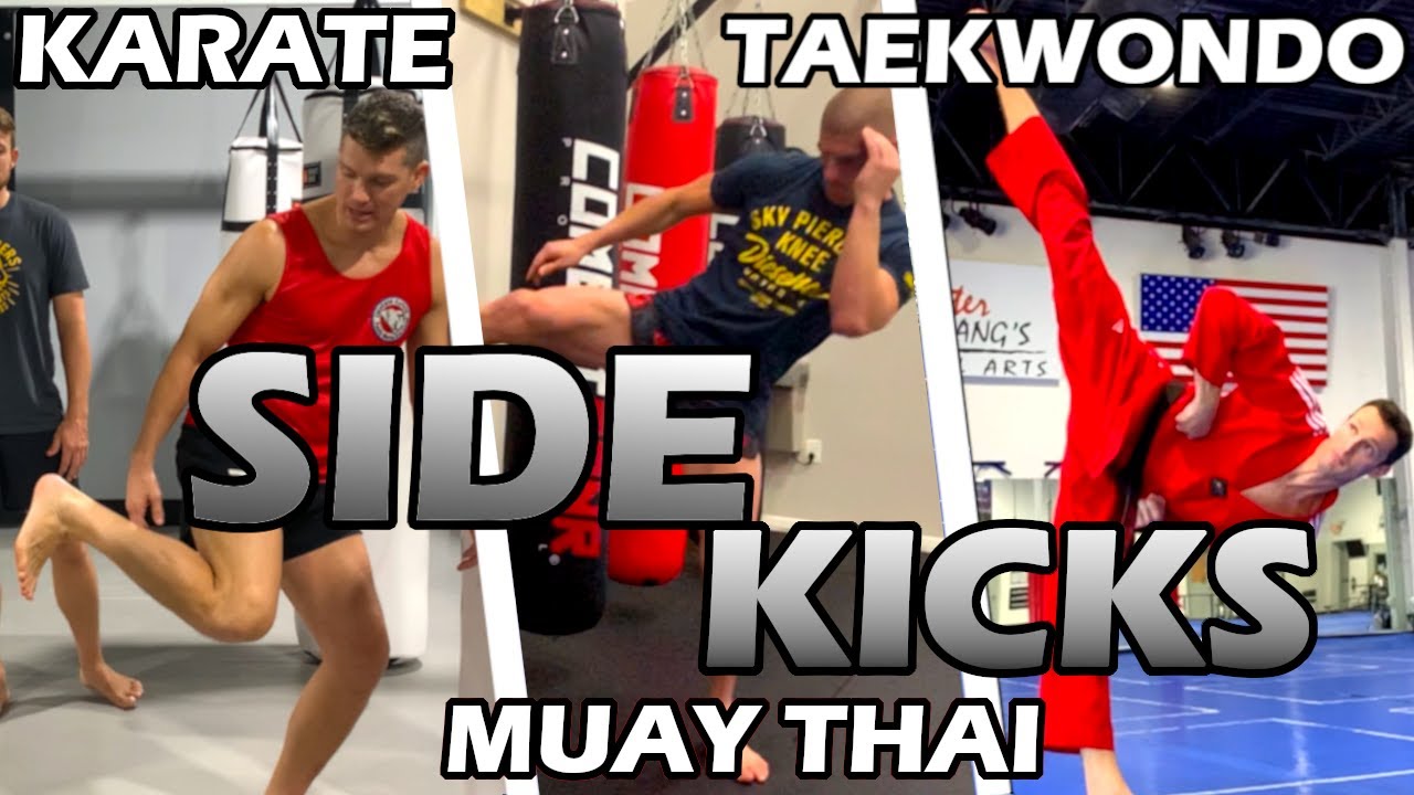How Different Martial Arts SIDE KICK | Karate v Taekwondo v Muay Thai YOKO GERI backdrop