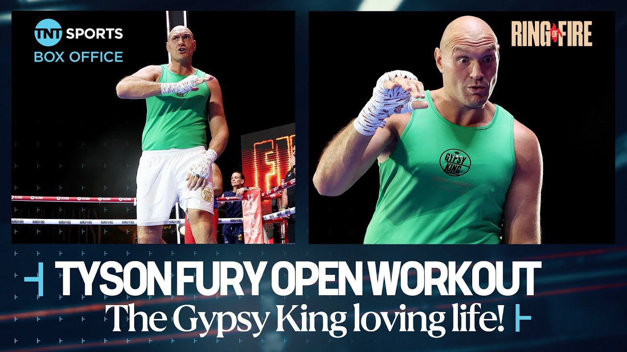 "USYK USYK USYK" 🤣🎤 | Tyson Fury RELAXED during public workout ahead of #FuryUsyk 🇸🇦 #RingOfFire background