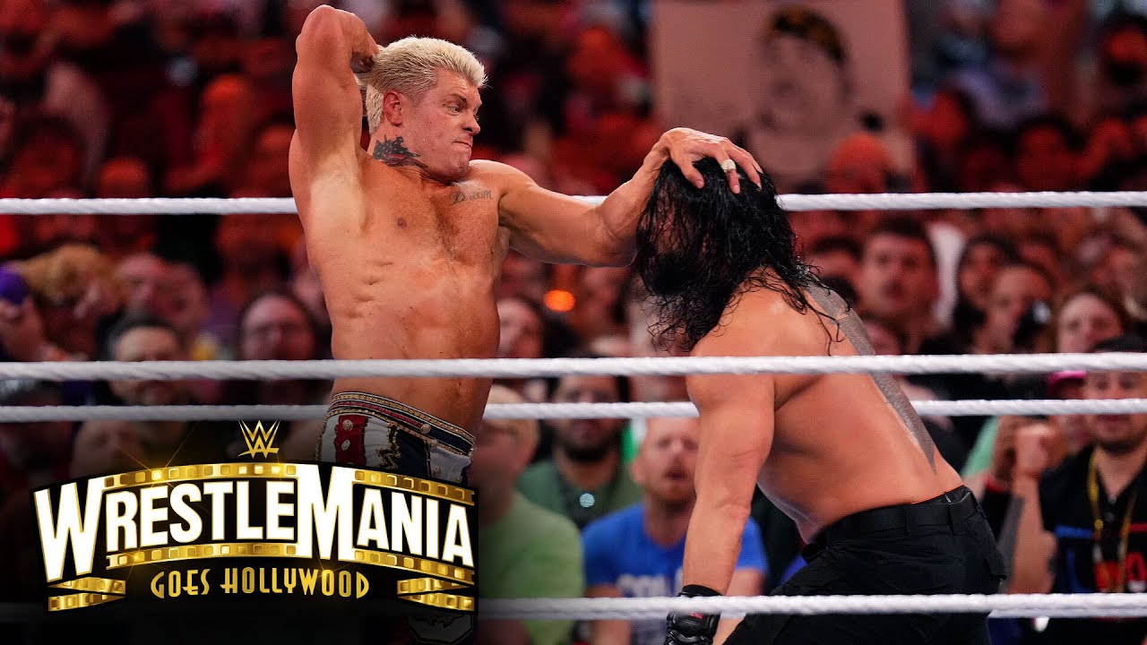 Roman Reigns vs. Cody Rhodes - WWE Universal Championship Match: WrestleMania 39 Sunday Highlights backdrop