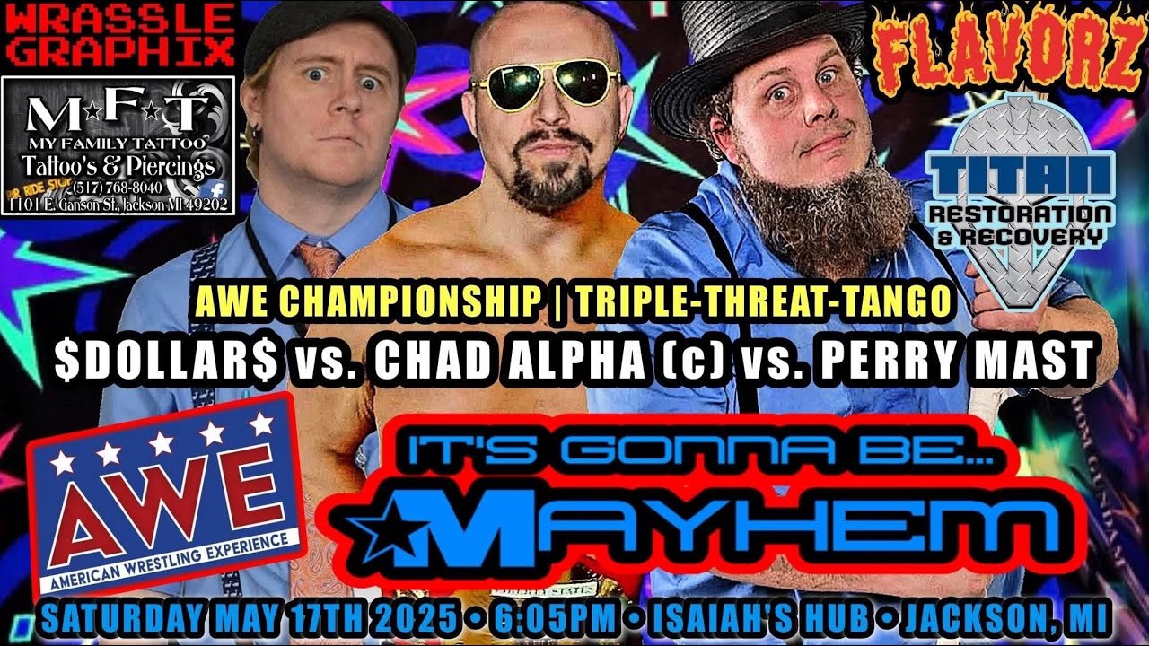 AWE: Championship (Triple Threat Tango) Dollar vs. Perry Mast vs. Chad Alpha background