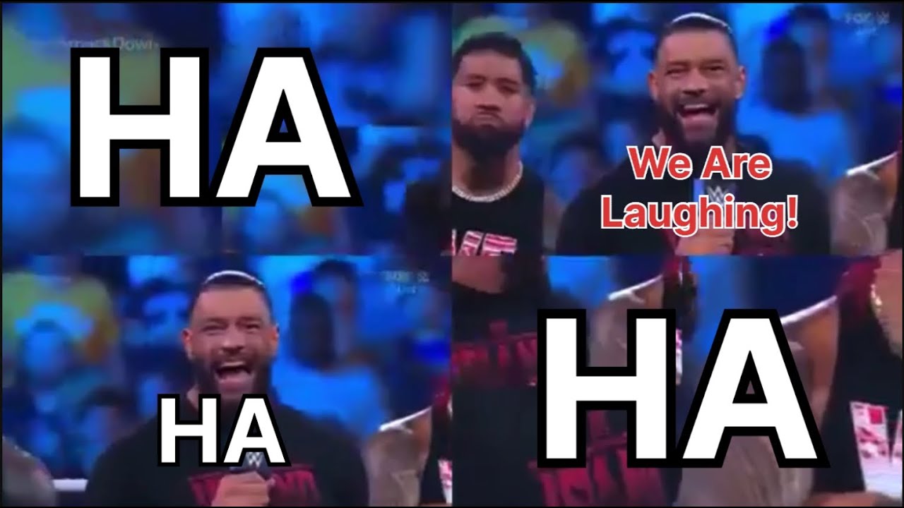 Roman Reigns Laughing WWE background