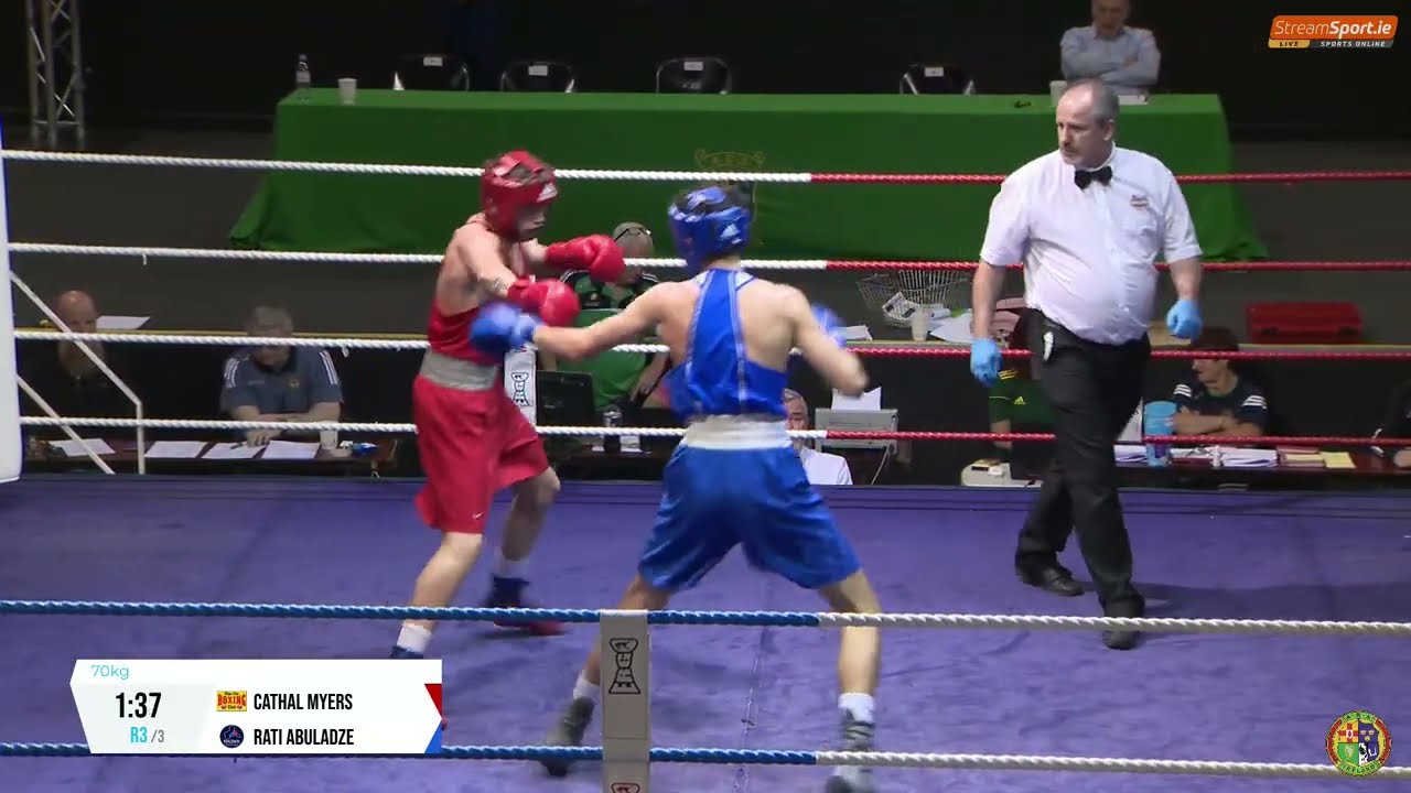 2024 National Senior Cadet Championship: 70kg Cathal Myers (Sligo City) v Rati Abuladze (Togher) backdrop