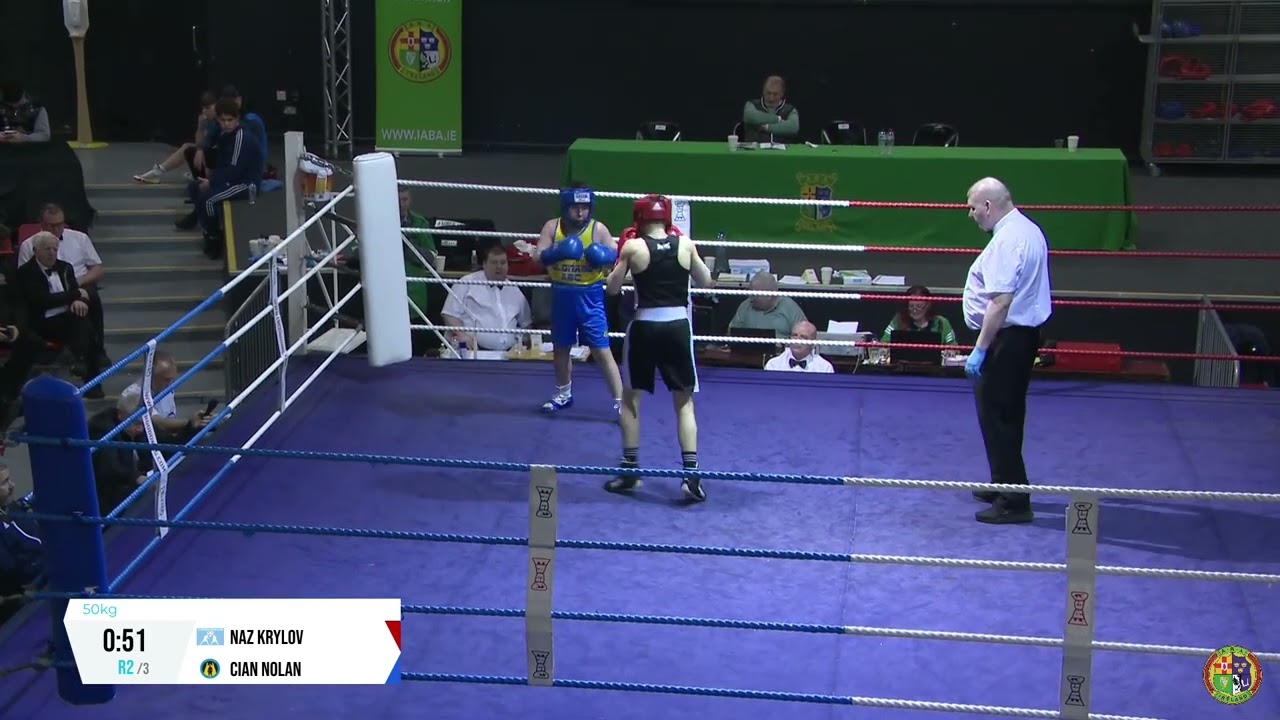 2024 National BG2 Championship: 50kg Naz Krylov (St Francis) v Cian Nolan (Clonard A) background