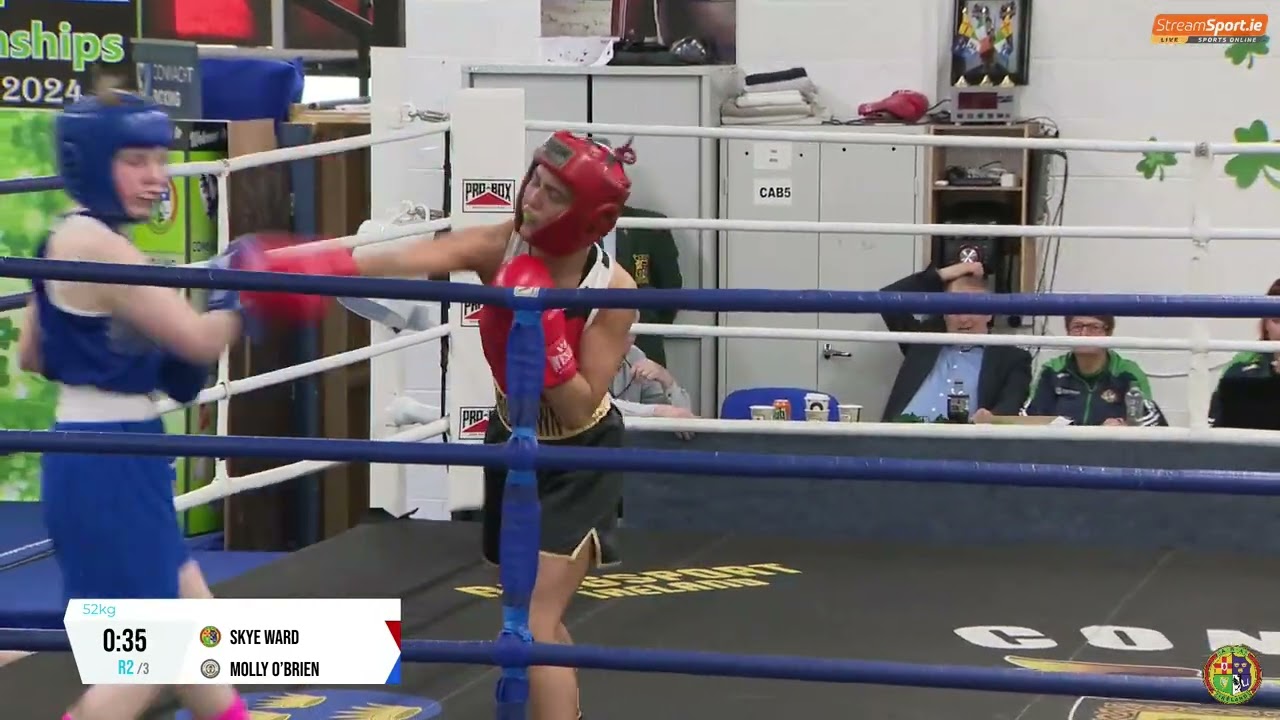 2024 National Junior 2 Championship: 52kg Skye Ward (Neilstown) v Molly O’Brien (Saviours Crystal) background