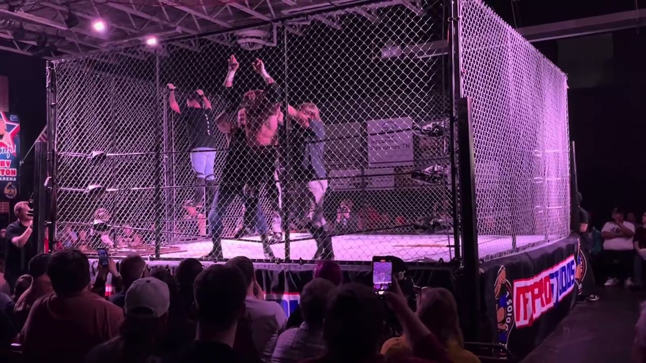 Nick Blackwell, Alex Adkins,  CJ Knight (Illuminati) cs Crazzy Steve, Crazo, Dan Matthews Cage Match