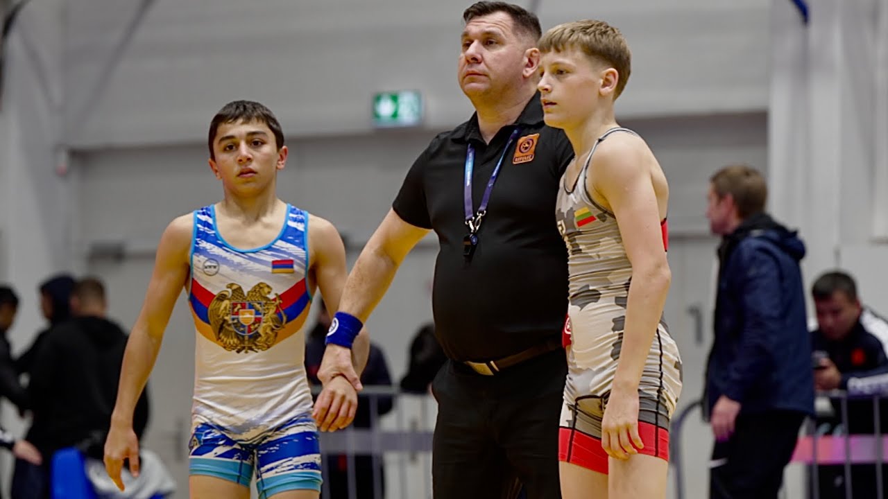 U15 Orestas Stakenas (LTU) vs Vardan Sahakyan (ARM) 48kg. Greco-roman boys wrestling tournament.
