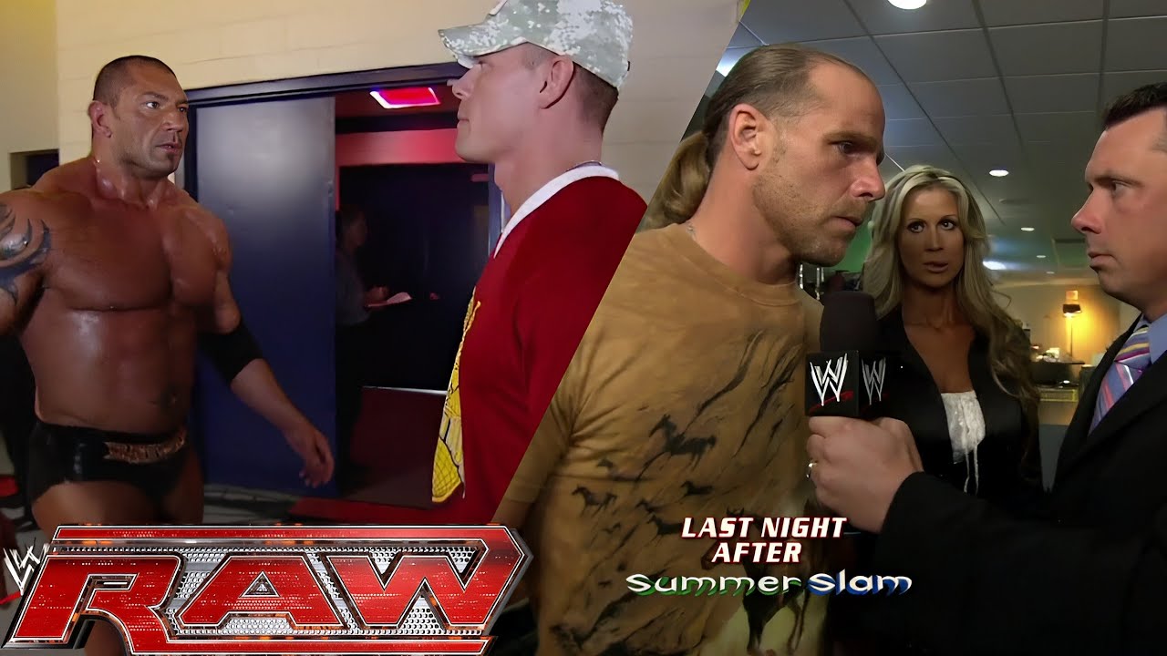 Batista, John Cena & Shawn Michaels Backstage Segments After SummerSlam RAW Aug 18,2008 background