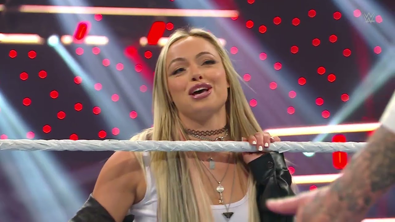 1080pHD WWE RAW 06/10/24 Zelina Vega & Liv Morgan at Ringside, Liv falls on Dominik Mysterio Segment background