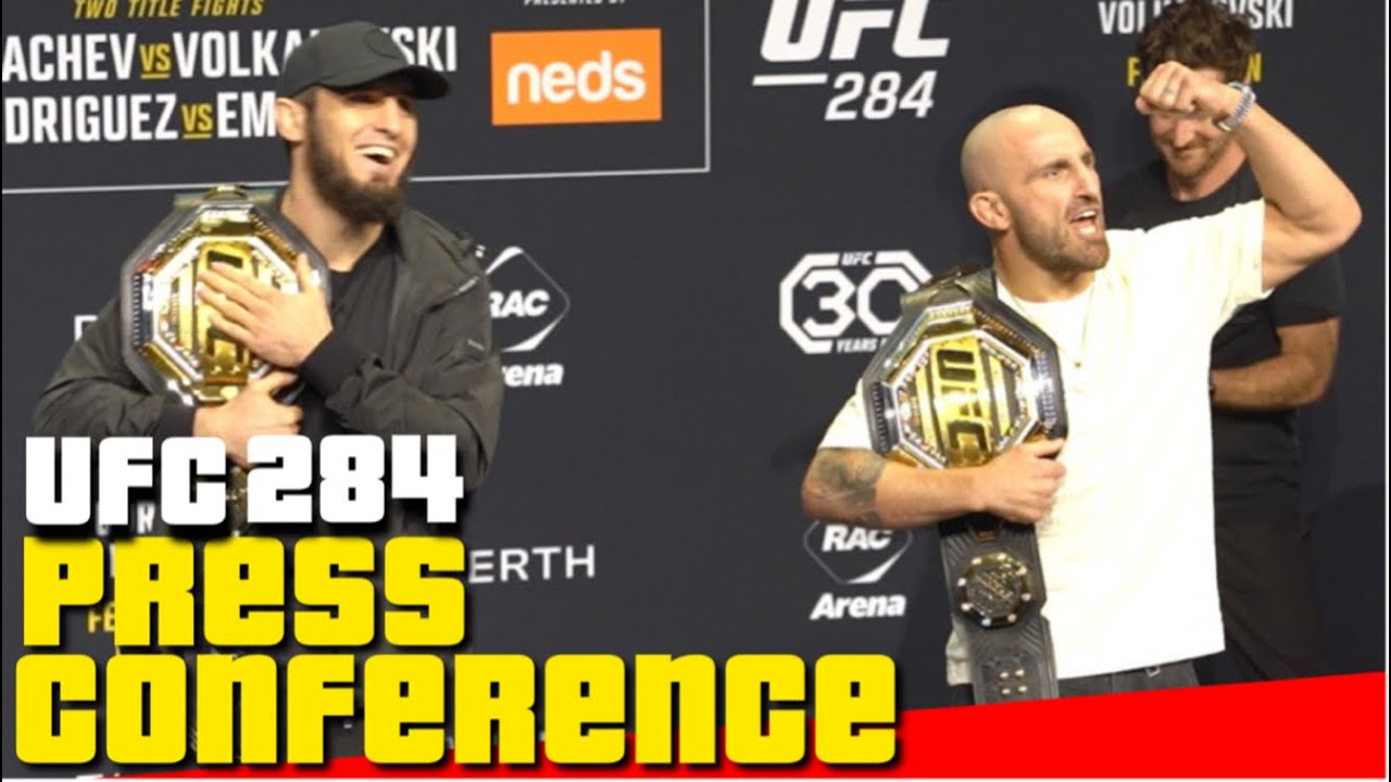 UFC 284 Press Conference: Makhachev vs Volkanovski background