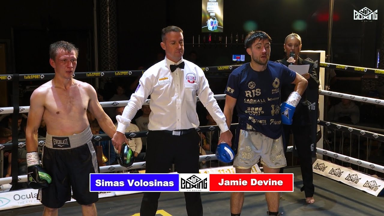 JAMIE DEVINE V SIMAS VOLOSINAS FULL FIGHT VIP's Liverpool show at the Grand Central Hall (13.10.24) background