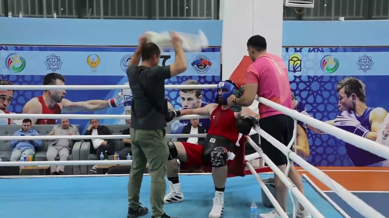 Bakhodir Jalolov (UZB) sparring Alexander Dorofeev (RUS) at multi-nations training camp 2025