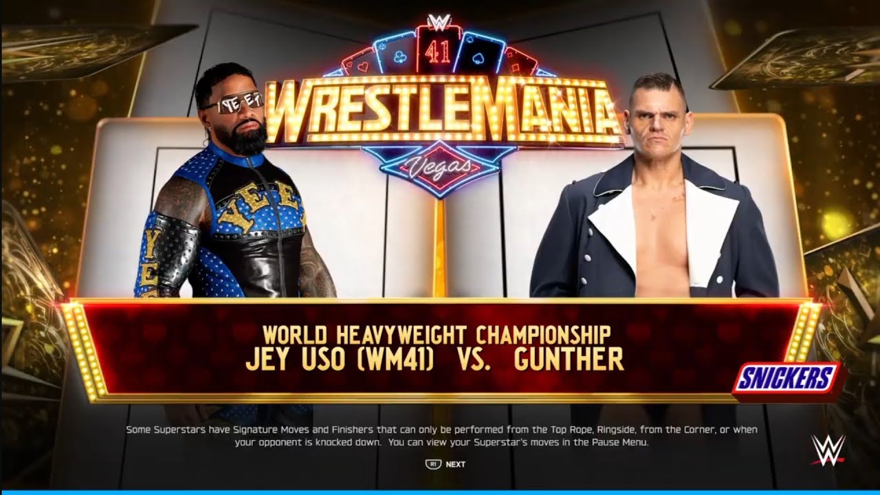 Jey Uso vs Gunther. Wrestlemania 41. WWE 2K25
