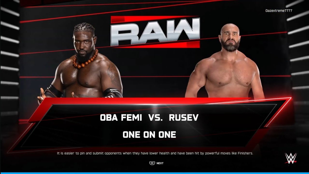 Oba Femi vs Rusev. Raw. WWE 2K25