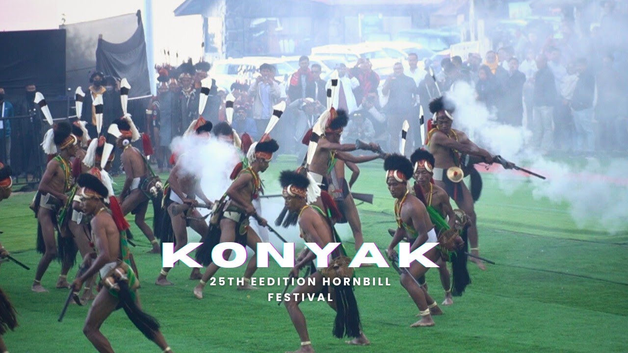 Konyak cultural troupe fires shots at Hornbill festival 2024 background