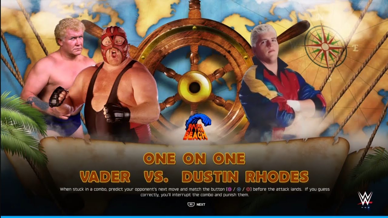 Vader vs Dustin Rhodes. WCW Bash At The Beach. WWE 2K25