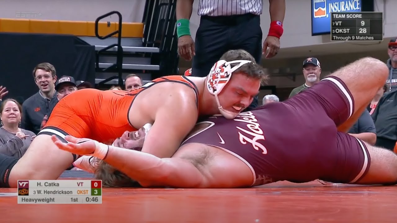 HWT Wyatt Hendrickson (Oklahoma State) vs Hunter Catka (Virginia Tech) background