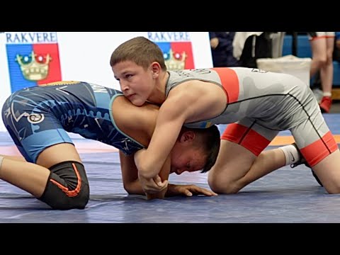 U13 Dominik Horbanych (UKR) vs Alikhan Egemberdiev (KGZ) 53kg. Greco-roman boys wrestling. B-cam-man