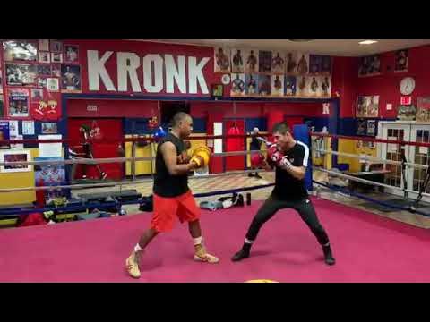 SHOHJAHON ERGASHEV TRAINING WITH SUGARHILL STEWARD AT THE KRONK GYM IN DETROIT