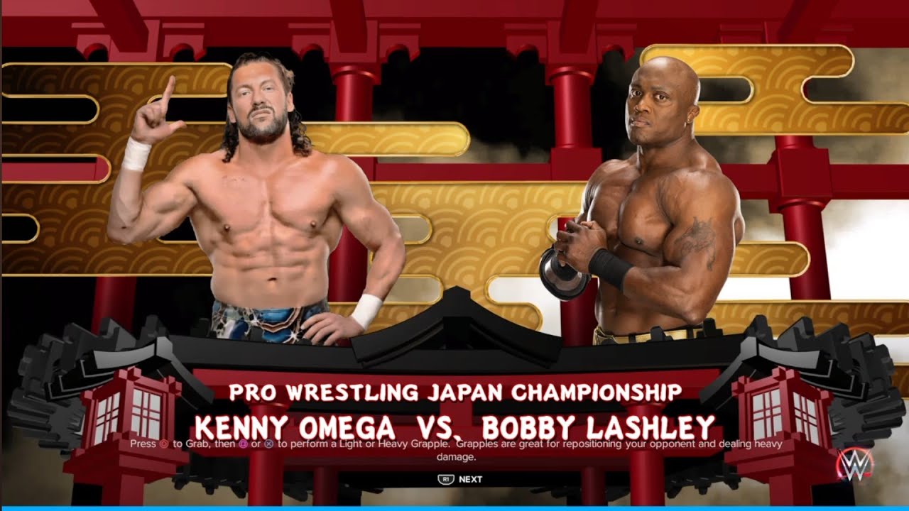 Bobby Lashley vs Kenny omega. Pro Wrestling Japan. WWE 2K23 background