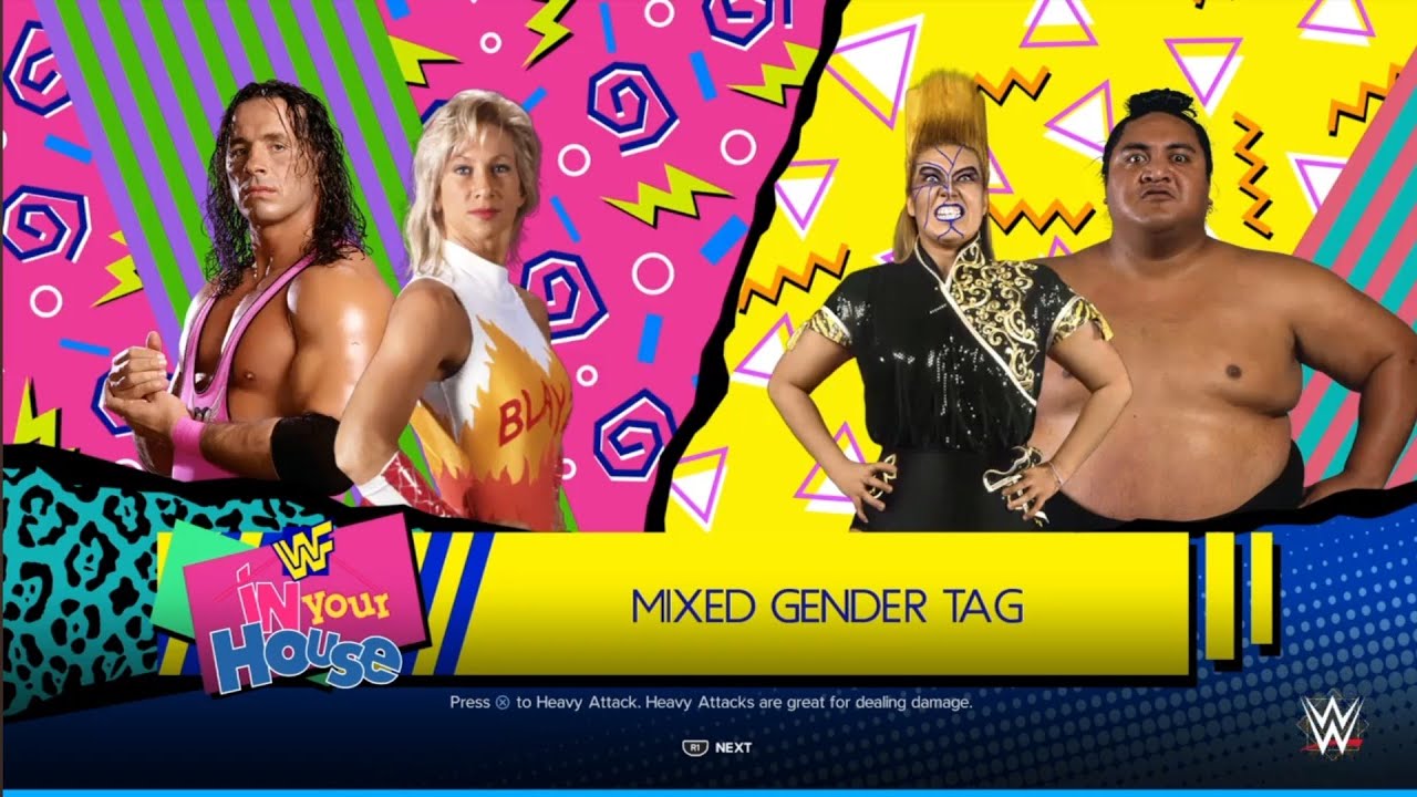 Bret Hart & Alundra Blayze vs Nakano & Yokozuna. In Your House. WWE 2K24