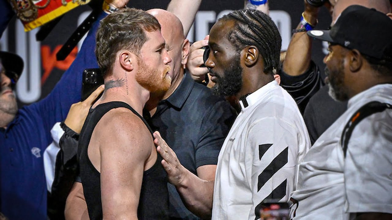 TENSE FACE-OFF!! Canelo Álvarez vs Terence “Bud” Crawford Go Head-to-Head in Las Vegas background