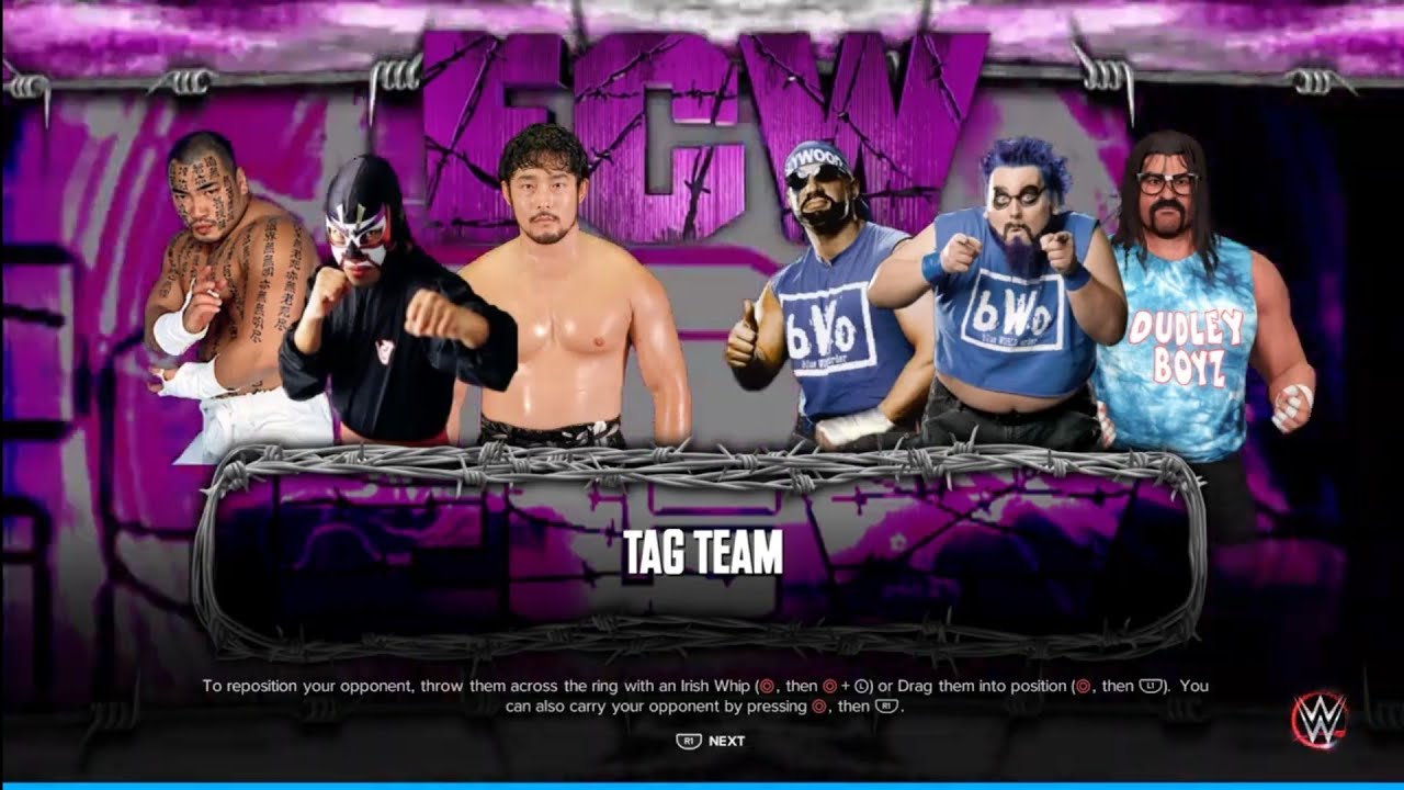 Sasuke, Shinsaki & Tajiri vs The BWO & Dick Dudley. ECW Barely Legal. WWE 2K23 backdrop