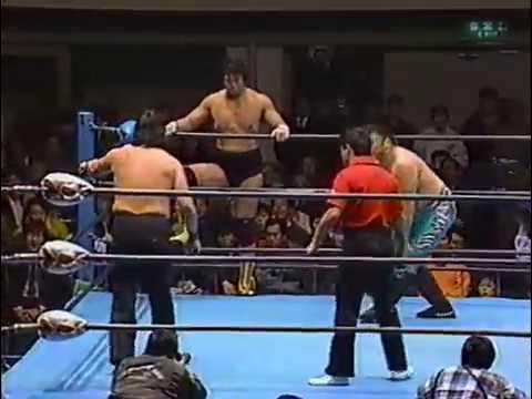 AJPW - Jumbo Tsuruta, Tiger Mask II & Kabuki vs Genichiro Tenryu, Toshiaki Kawada & Fuyuki background